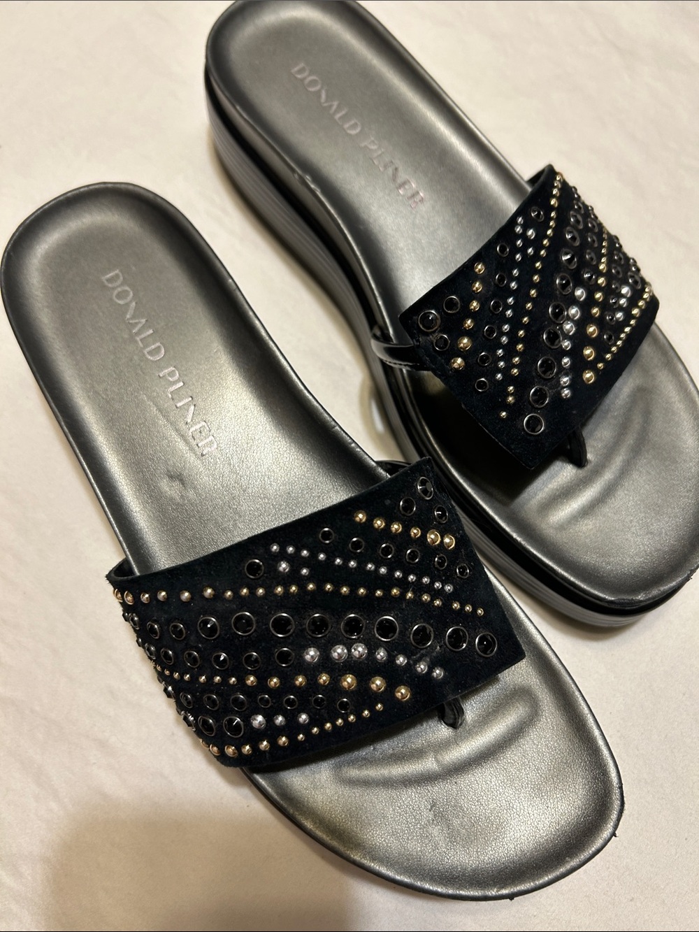 Donald J. Pliner Black and Silver Studded Slide Sandals